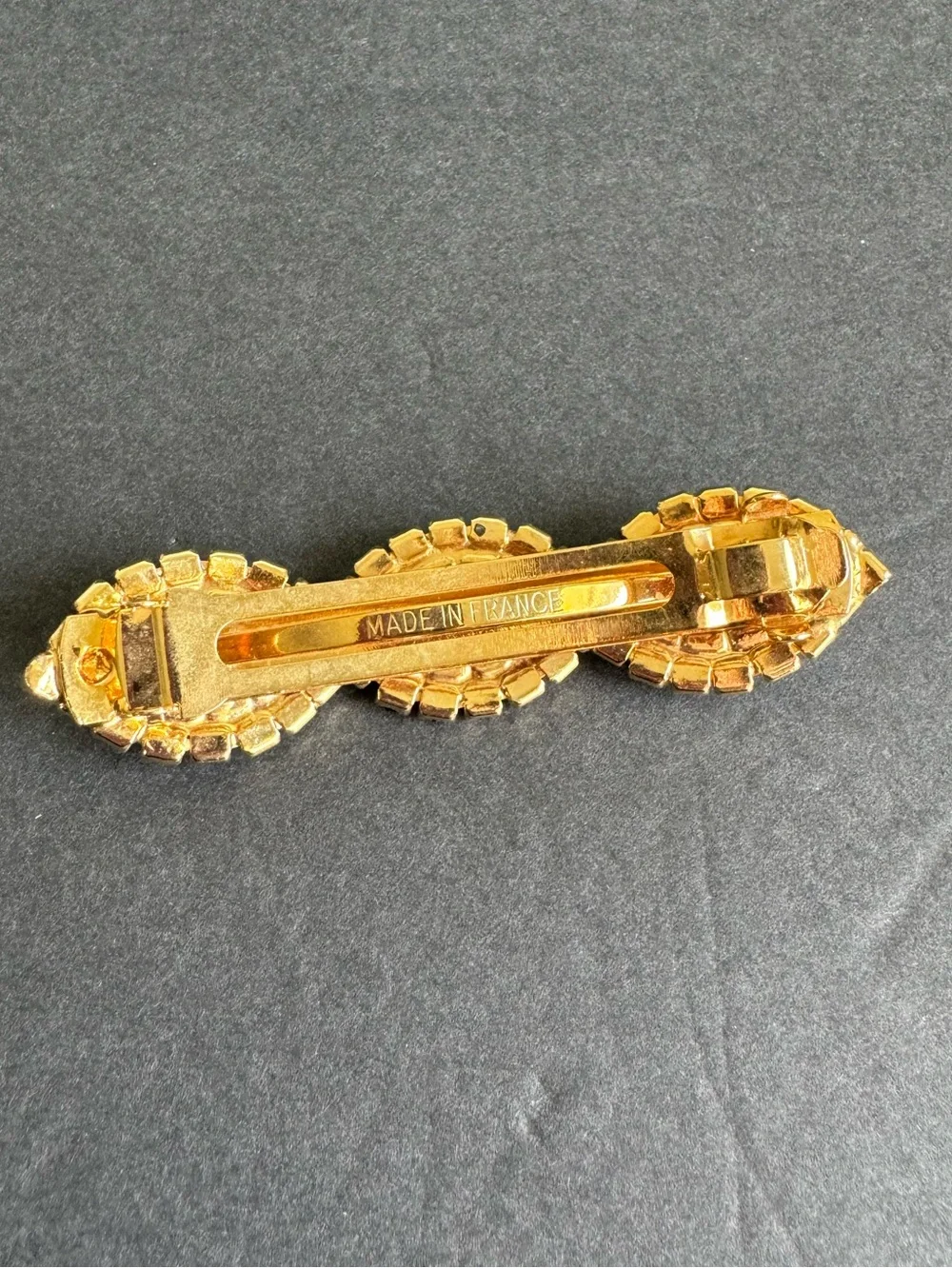 Vintage Rhinestone Hair Clip Large Barrette Gold Tone Prom Formal Made In France